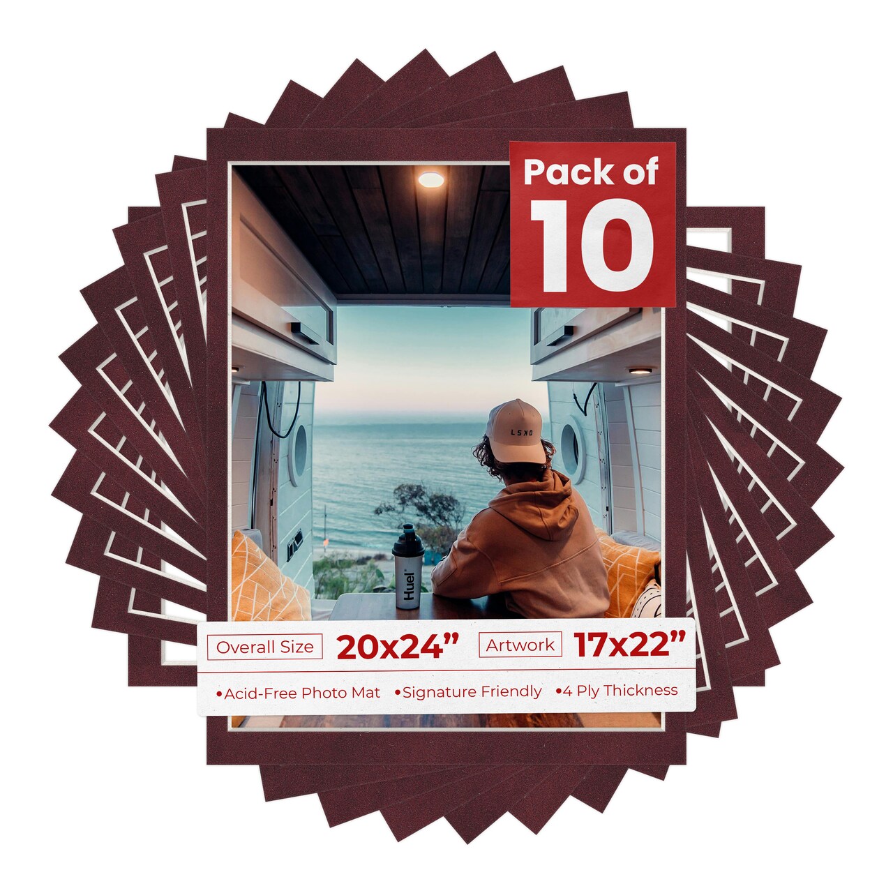 Dark Red Suede Mat Board for 20x24 Frames - Fits 17x22 Photos